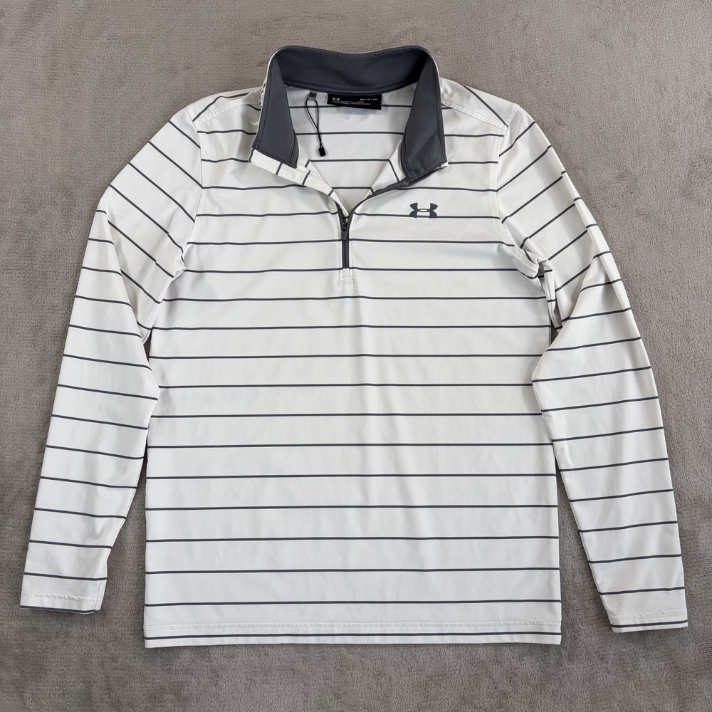 Under Armour Performance 1/4 Zip Pullover in White Grey Striped Men Small NWOT